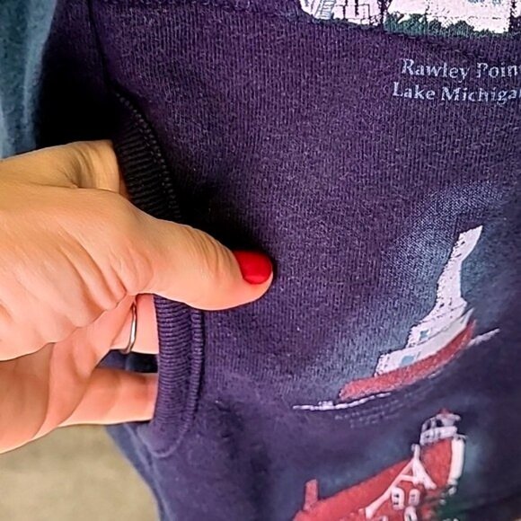Lighthouse Vintage Artisan Sweatshirt Cardigan Michigan 90s Oversized Size Large - Picture 3 of 10